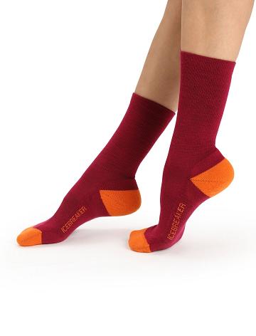 Cherry / Flash Women's Icebreaker Merino Lifestyle Light Crew Socks | USA 1417EBCX